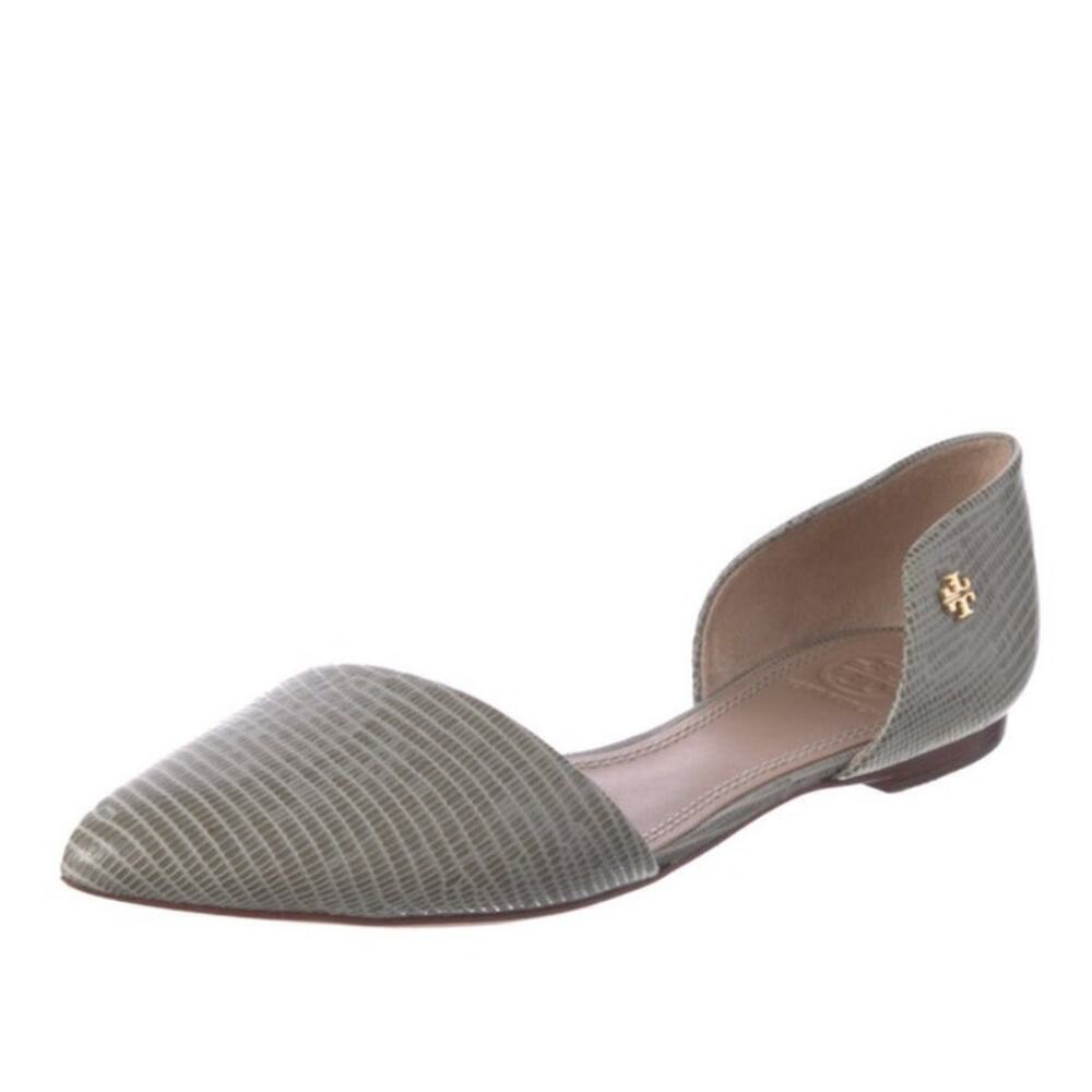 Tory Burch - Women's 9 Leather Animal Print Green/Blue D'Orsay Point Toe Flats